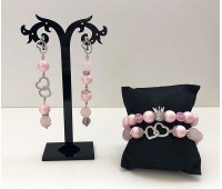 Ассиметричные серьги и комплект браслетов "Pink heart"