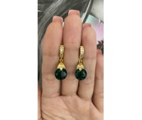 Серьги с круглым кристаллом Swarovski Emerald в золоте