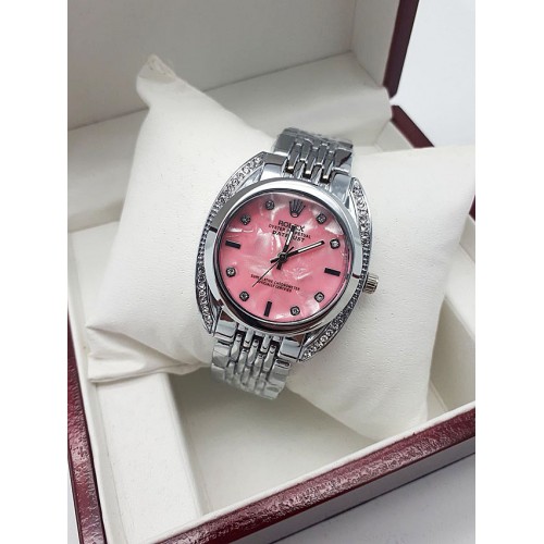 Женские часы Rx с розовым циферблатом, silver