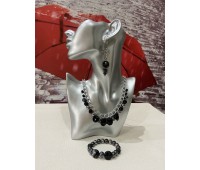 Ожерелье, серьги и браслет "Черный бархат"