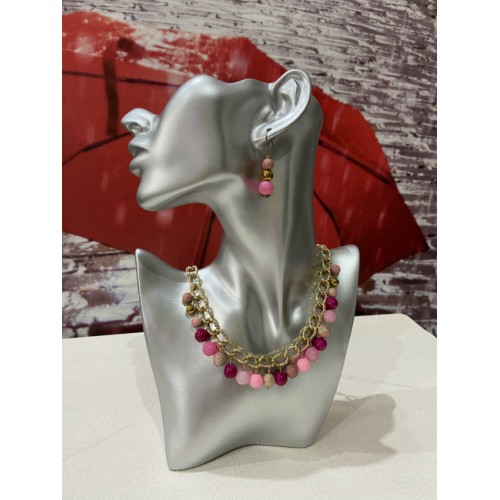 Ожерелье, серьги и браслет "Розовая пантера"