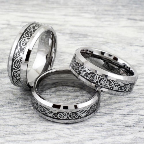 Мужское кольцо с узором "Кельтский дракон", серебро с черным